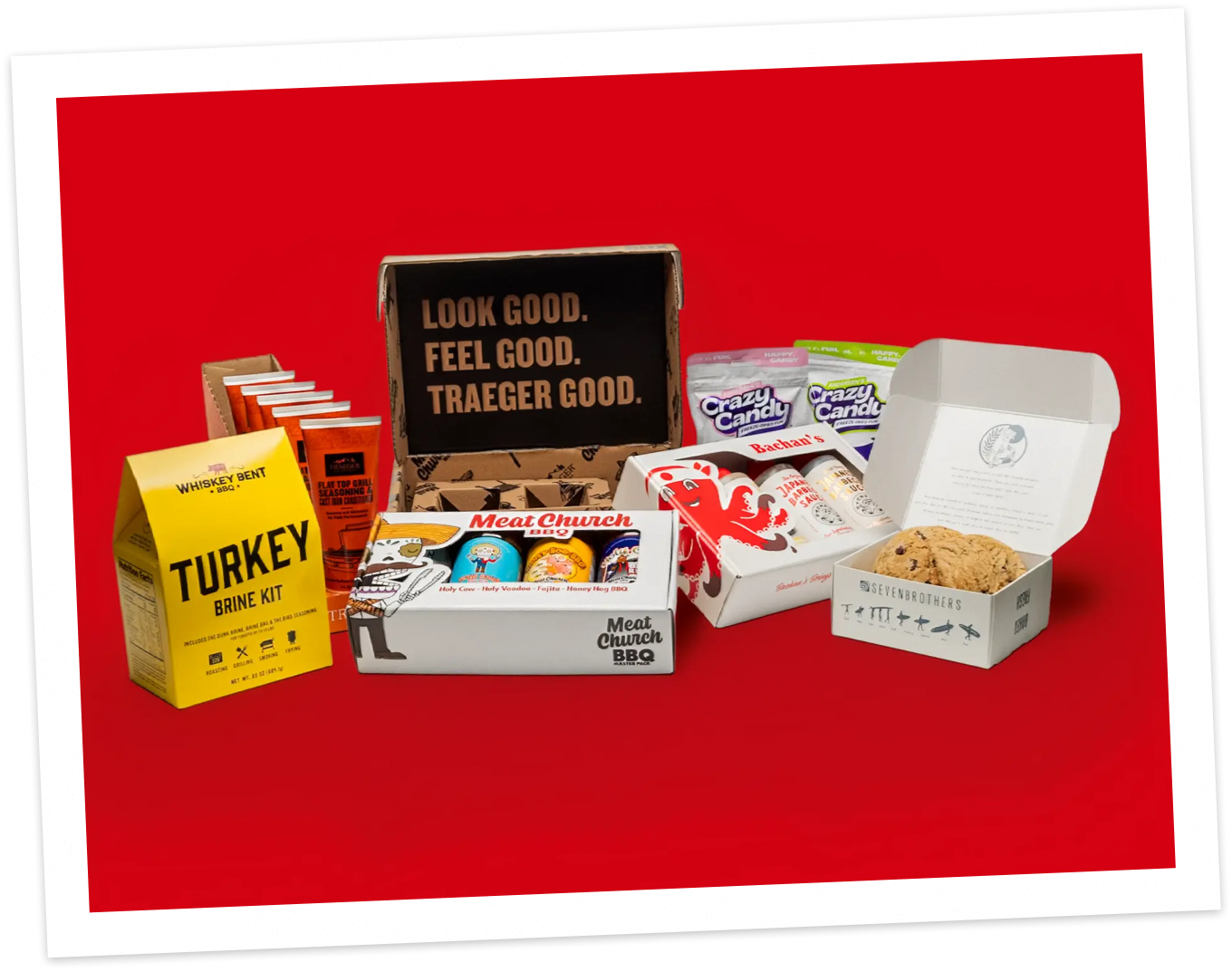 A collection of packaging from the team at Red7 for brands like Meat Church, Bachan's, Seven Brothers and more