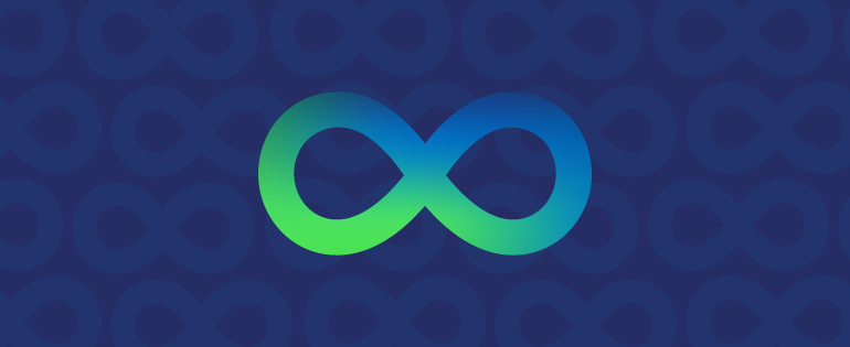 Infinity symbol, representing neurodivergence, in green and blue gradient against navy blue background.|HR Brew