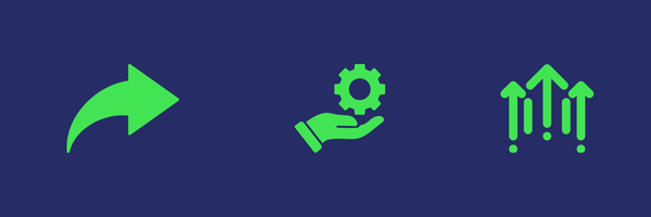 Green icons against a blue background. Icons represent sharing, supporting, and amplification. 