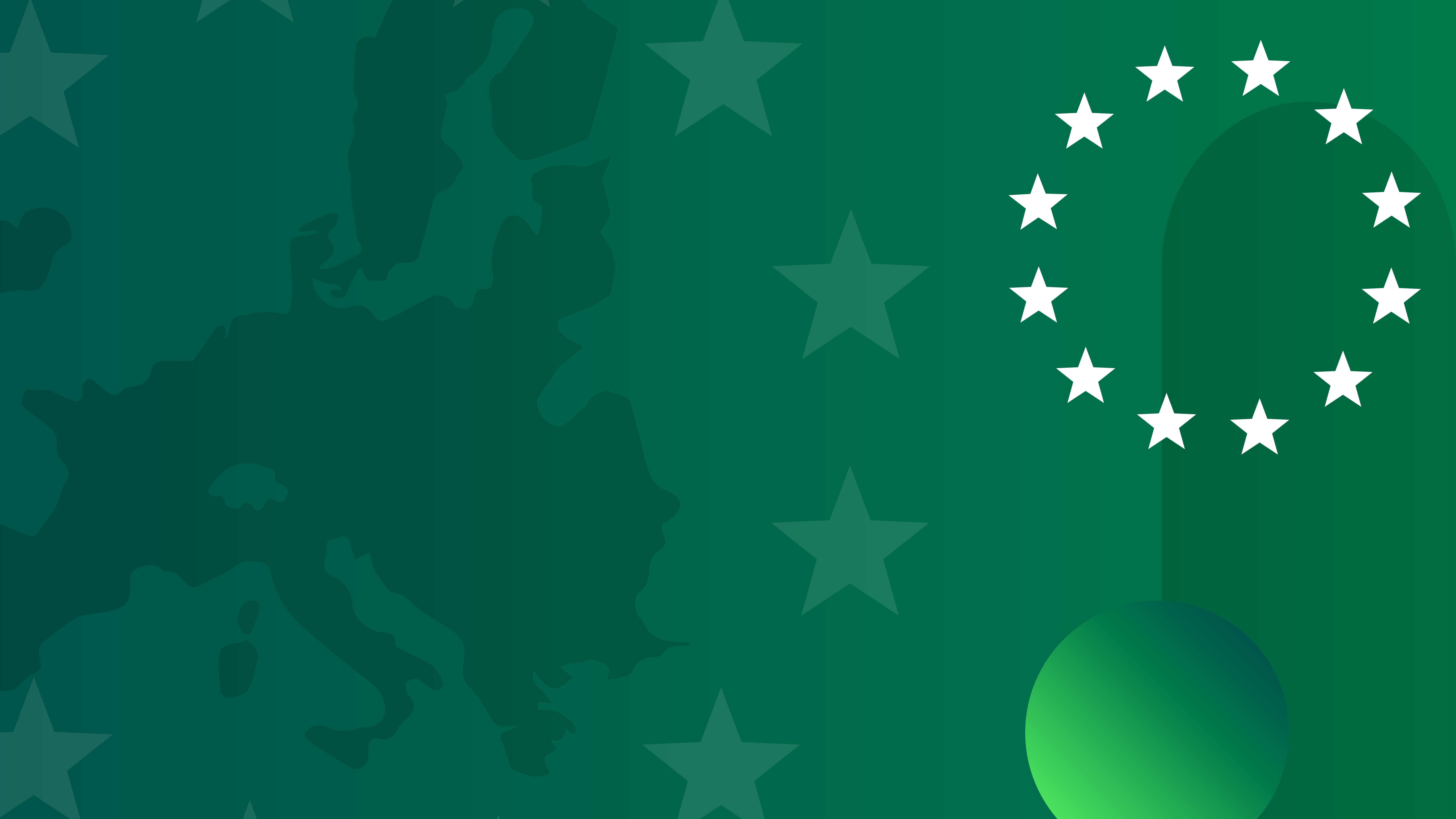 Green graphic of Europe with the European flag stars 