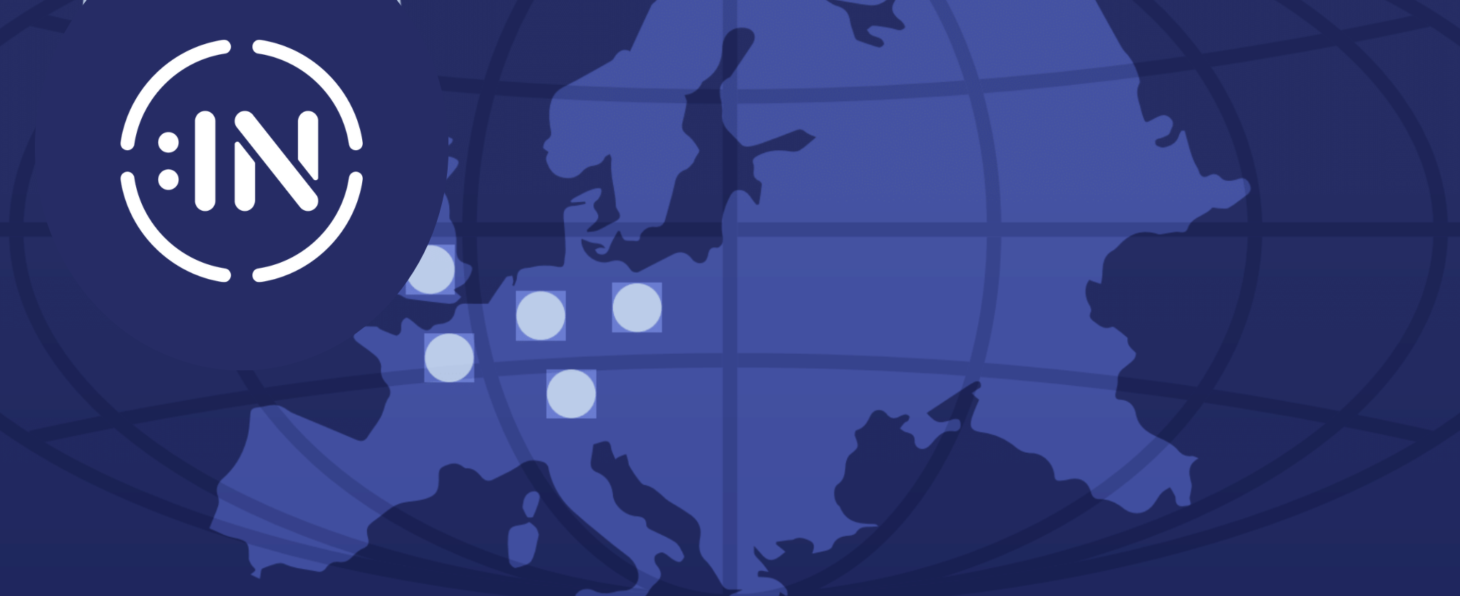 Graphic of Europe with pins on Brussels, Frankfrut, Berlin, Paris, London