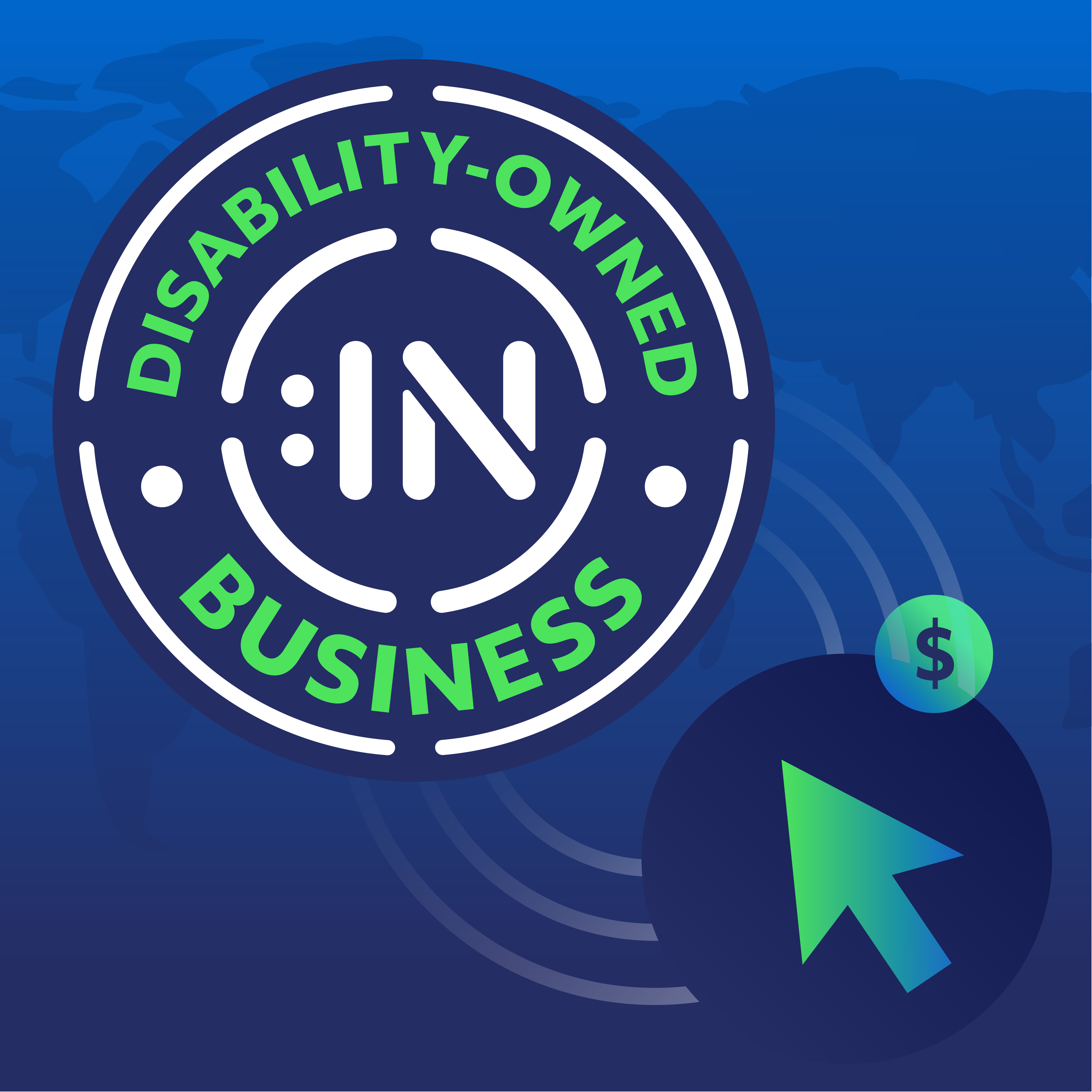 Disability-Owned Business Enterprises badge with cursor clicking on it.