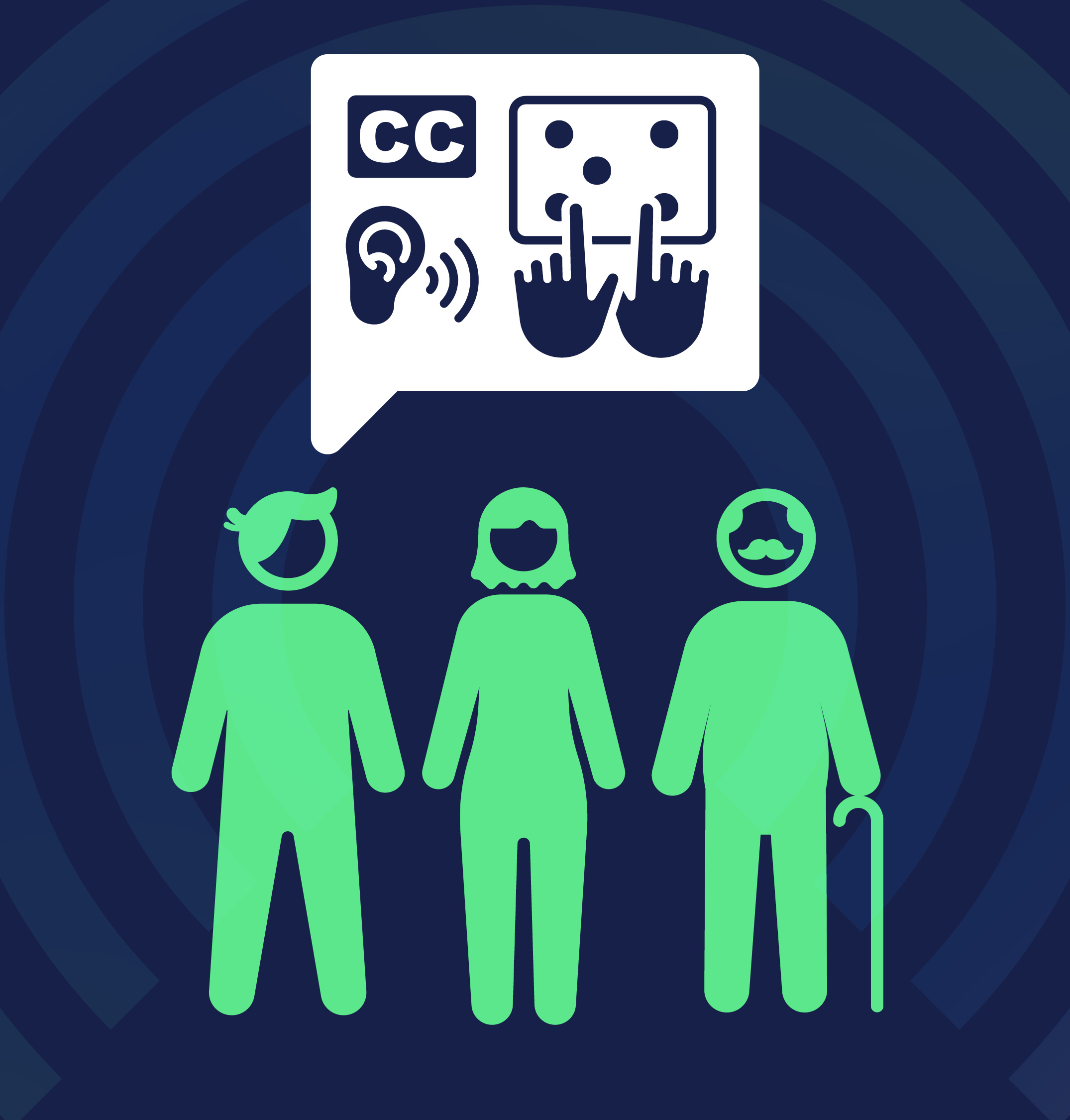 Three individuals discussing accessible communication.