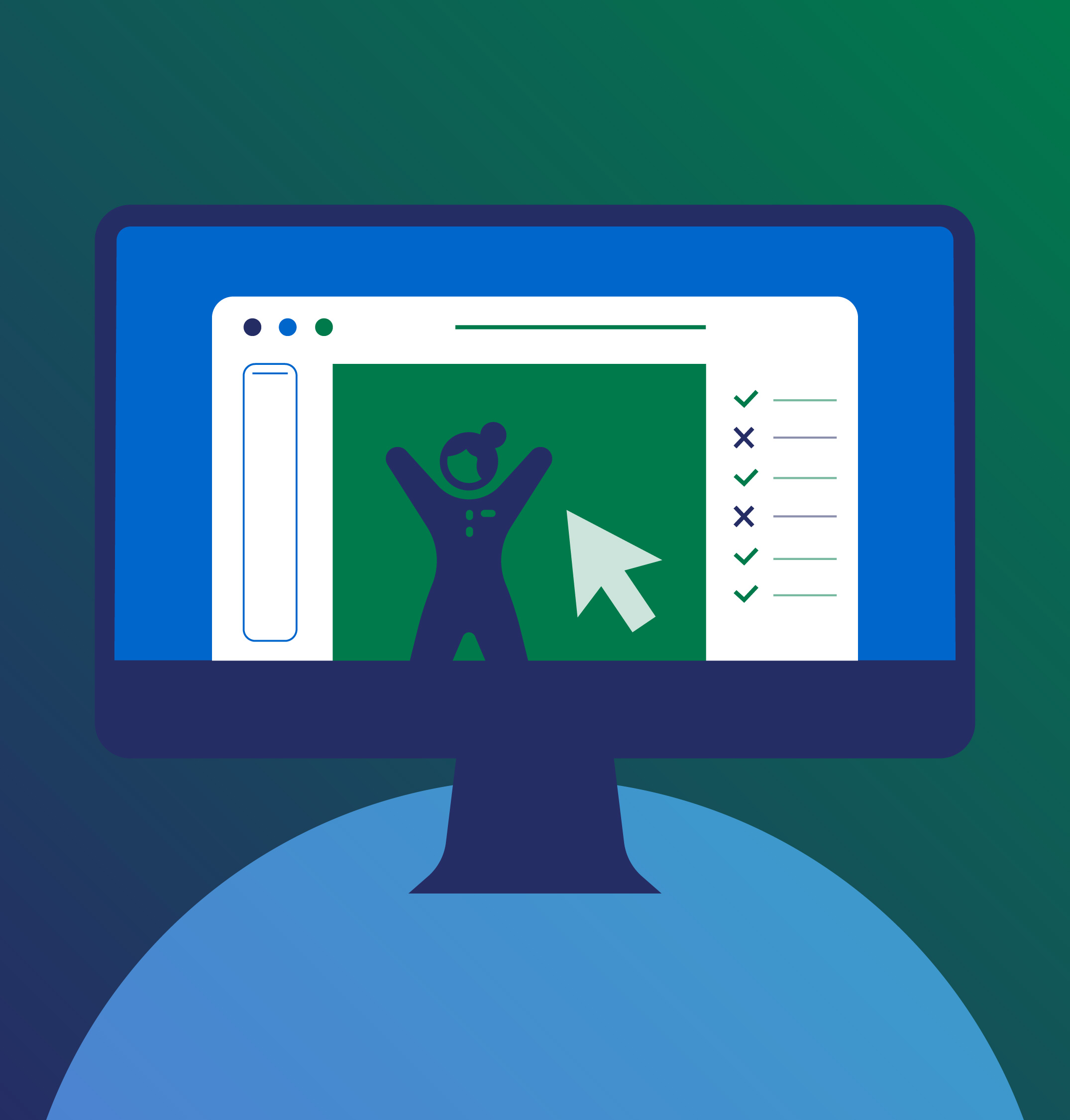 Desktop computer showing Acrobat interface illustration.