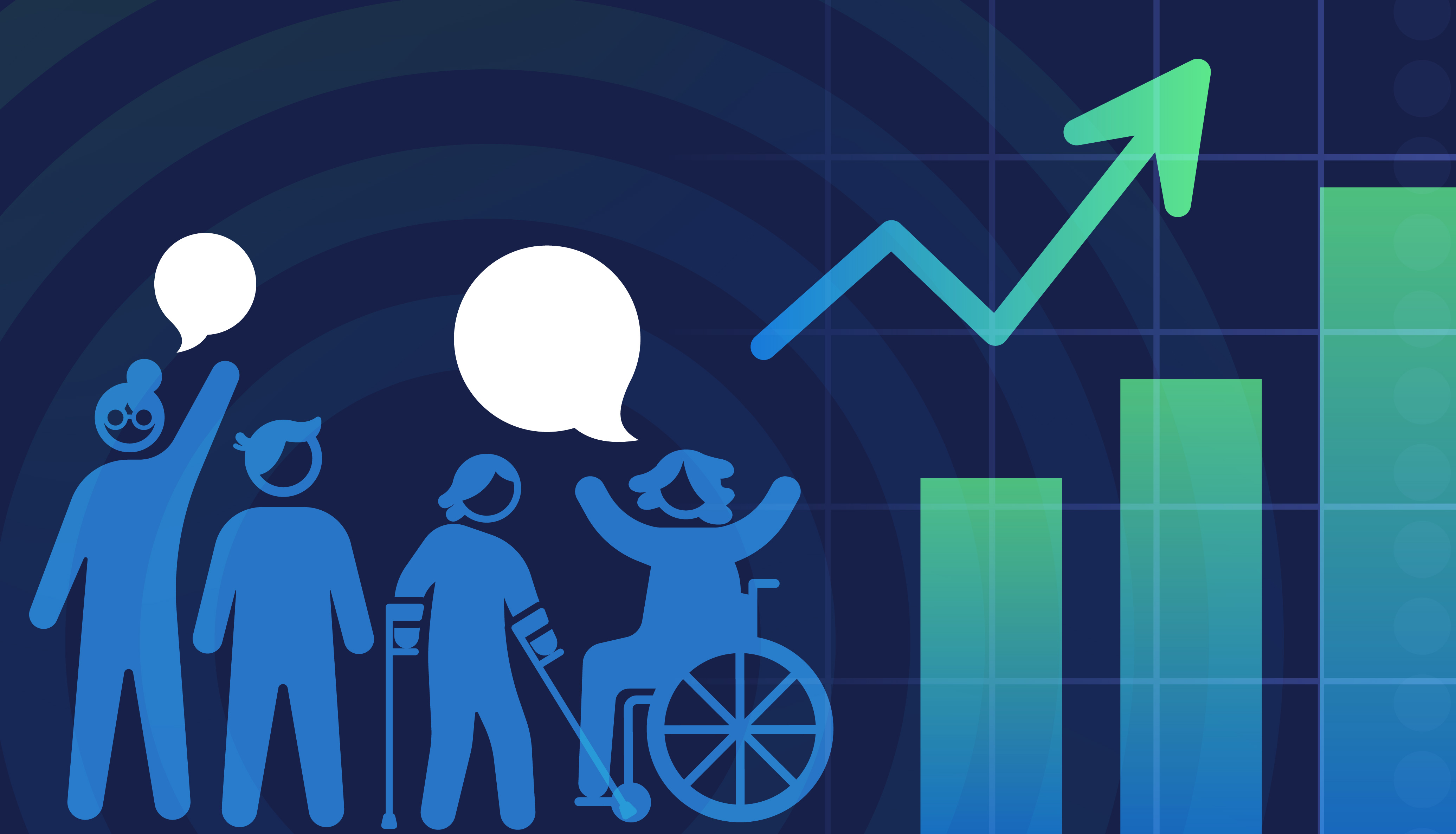 Four individuals with disabilities gather near growing charts.