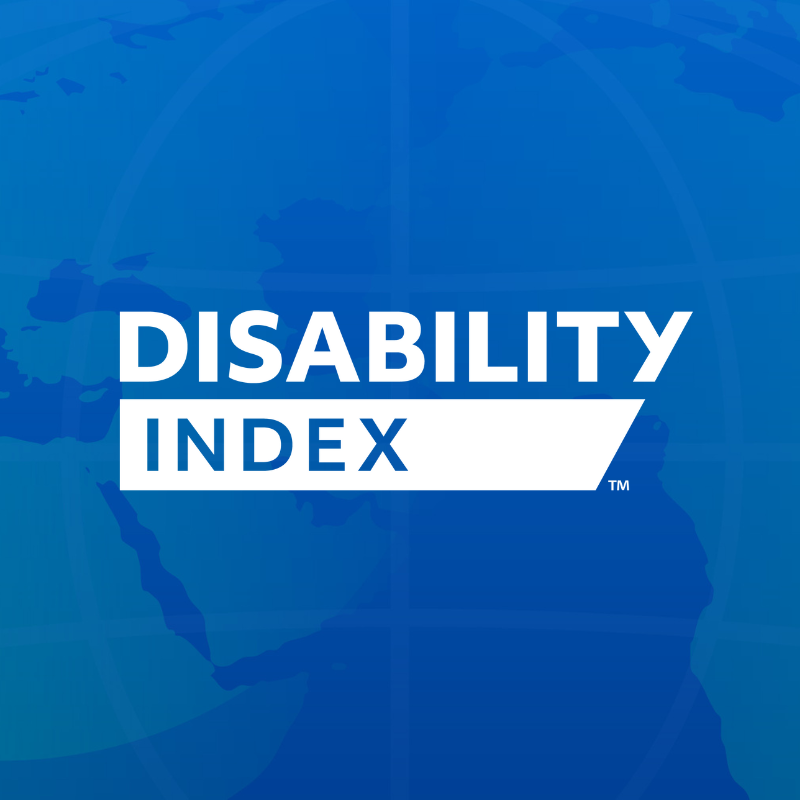 A blue globe underneath the Disability Index Logo