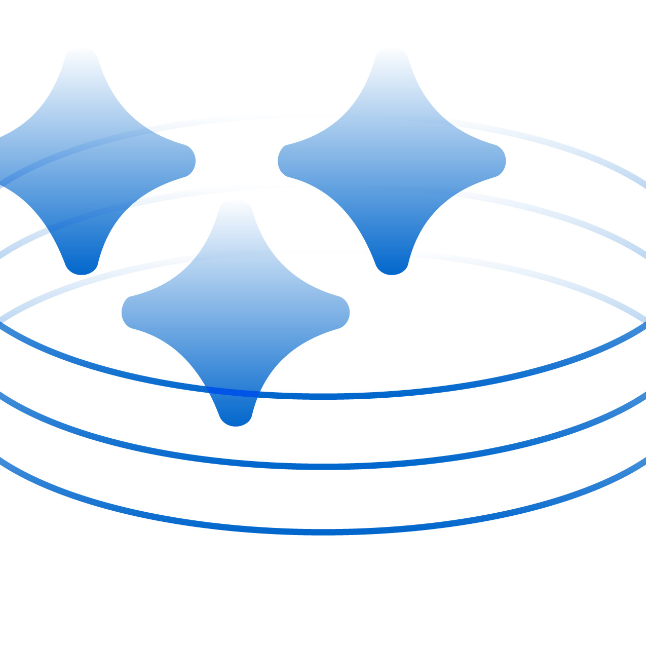 Three starburst shapes in lighter blue across the top.