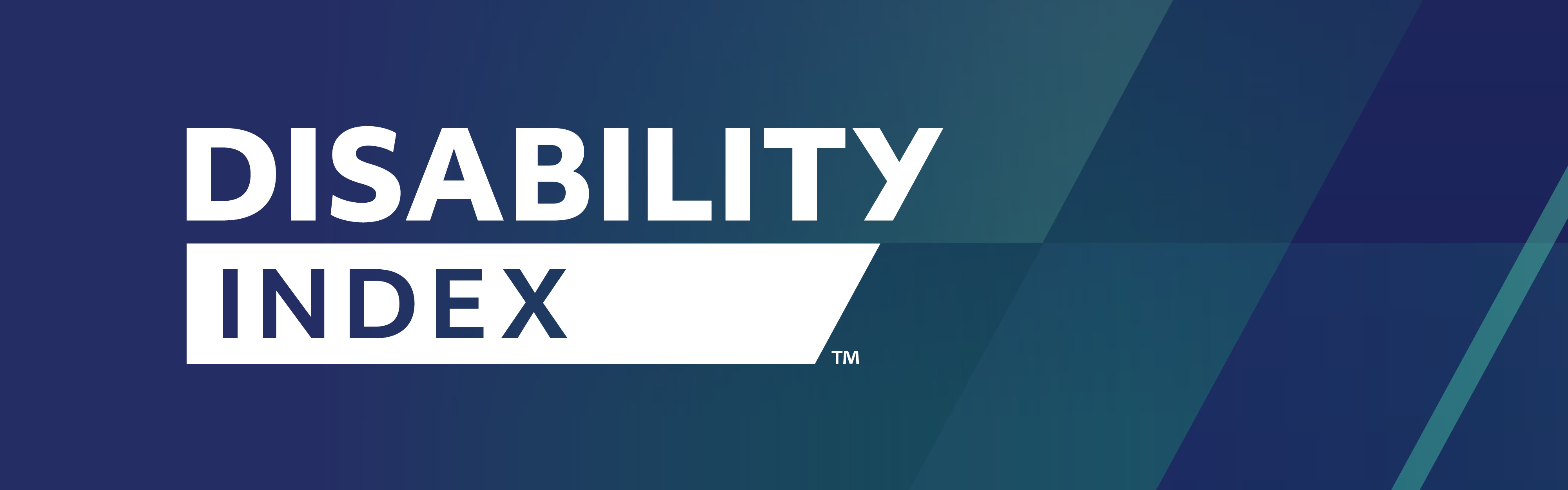 Disability Index™. Dark blue to green gradient angled background.