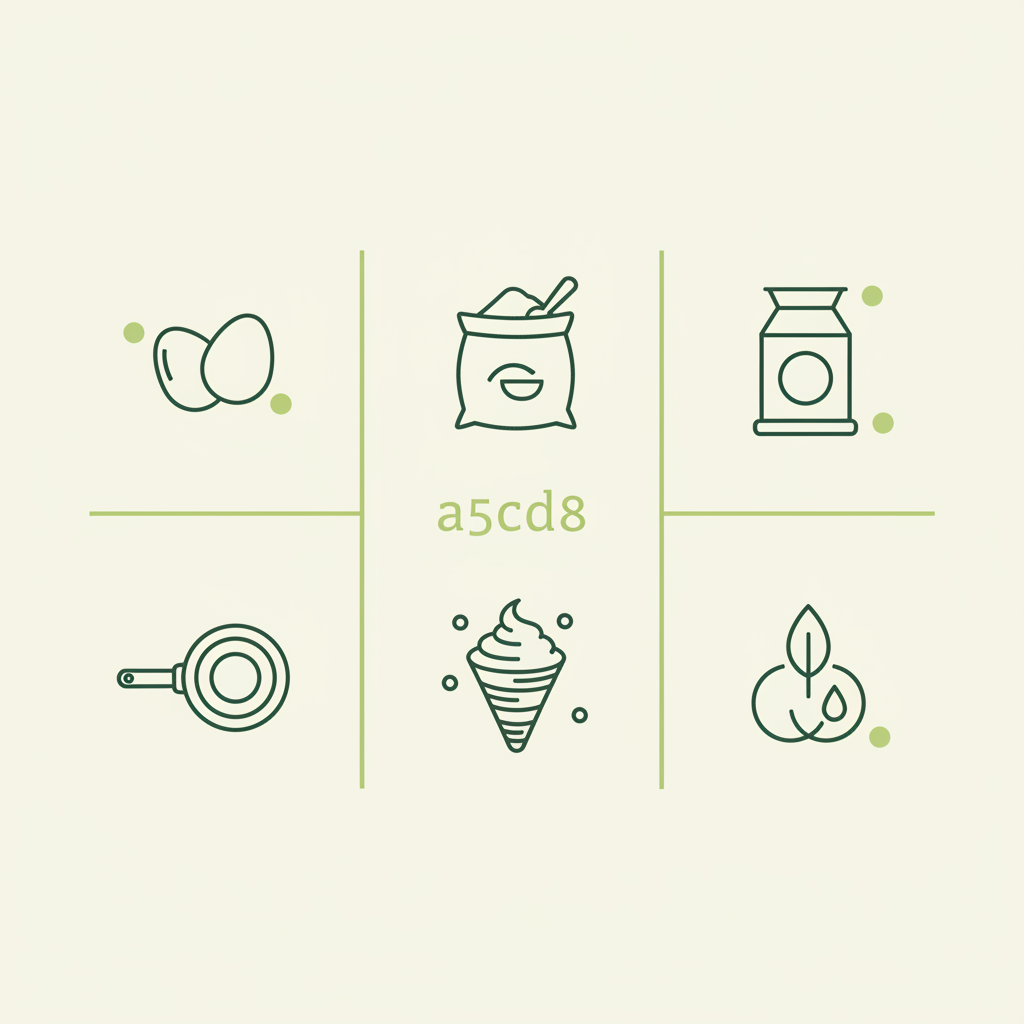 Minimalistische Vektor-Infografik mit Icons für Eier, Mehl, Milch, Pfanne und Eischnee als Kaiserschmarrn Zutaten in Schnell-Lecker-Farben.
