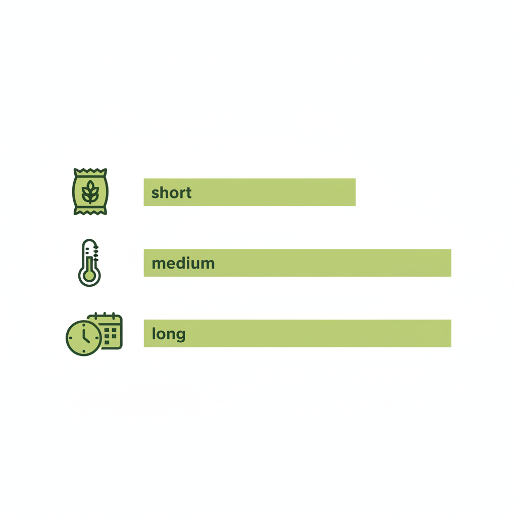 Minimalistische 2D-Vektor-Infografik zu Fehler beim Pizzateig: drei Fermentationszeiträume visuell dargestellt mit Hefe-, Thermometer- und Uhren-Icons auf Hintergrund #dbdbcf.