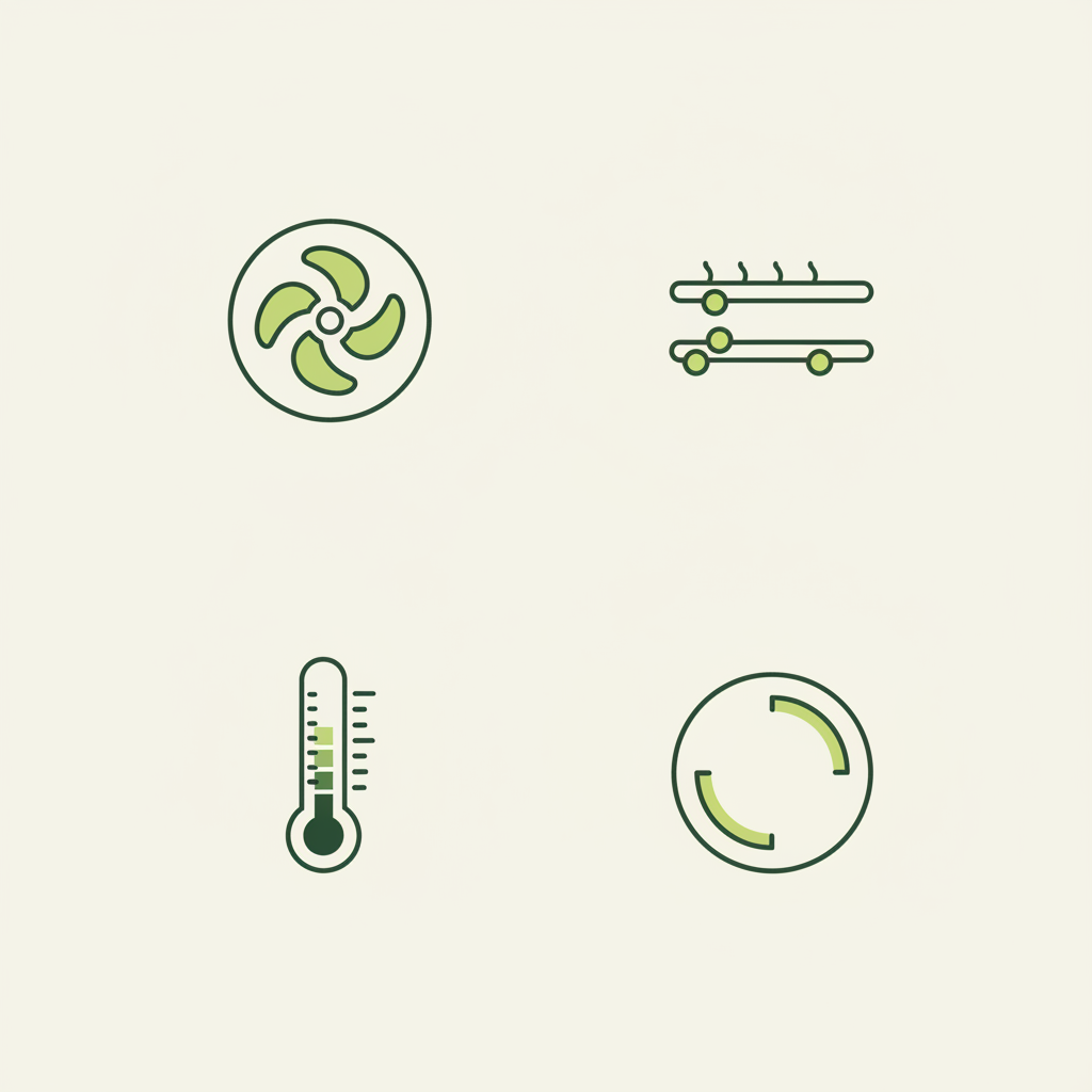 Minimalistische Vektor‑Infografik zu Brownies Umluft Temperatur mit Icons für Umluft, Ober-/Unterhitze, Thermometer‑Balken und Zeitbögen im Schnell Lecker Farbstil.