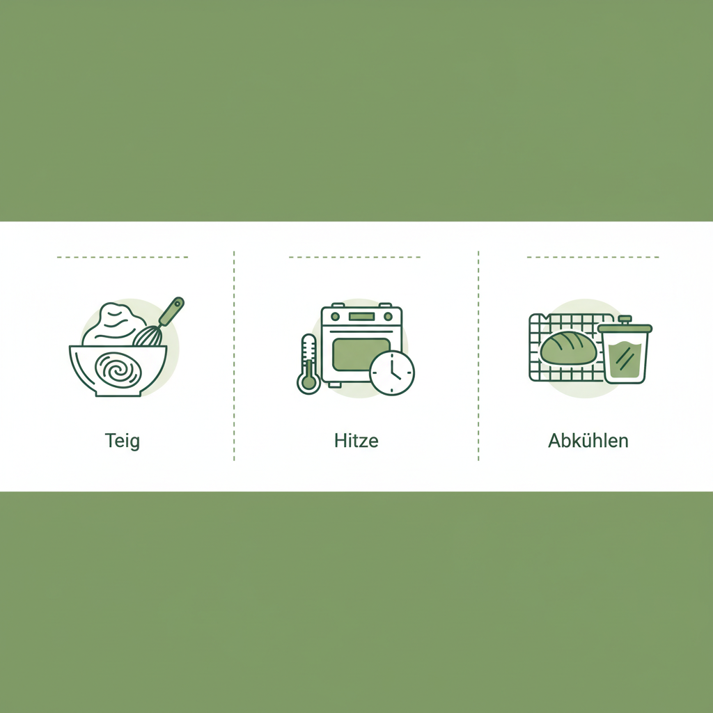 Infografik mit drei Vektor-Icons zu Teig-Konsistenz, Hitze &amp; Backzeit und Abkühlen &amp; Lagern – Warum werden meine Waffeln nicht knusprig?