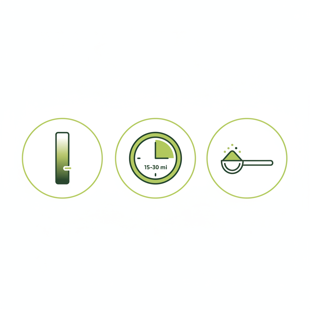 Minimalistische 2D-Vektor-Infografik mit pH-Skala-Icon, stilisierter Uhr (visuelles 15–30-Minuten-Segment) und Messlöffel in Markenfarben – Thema Natron in Cevapcici