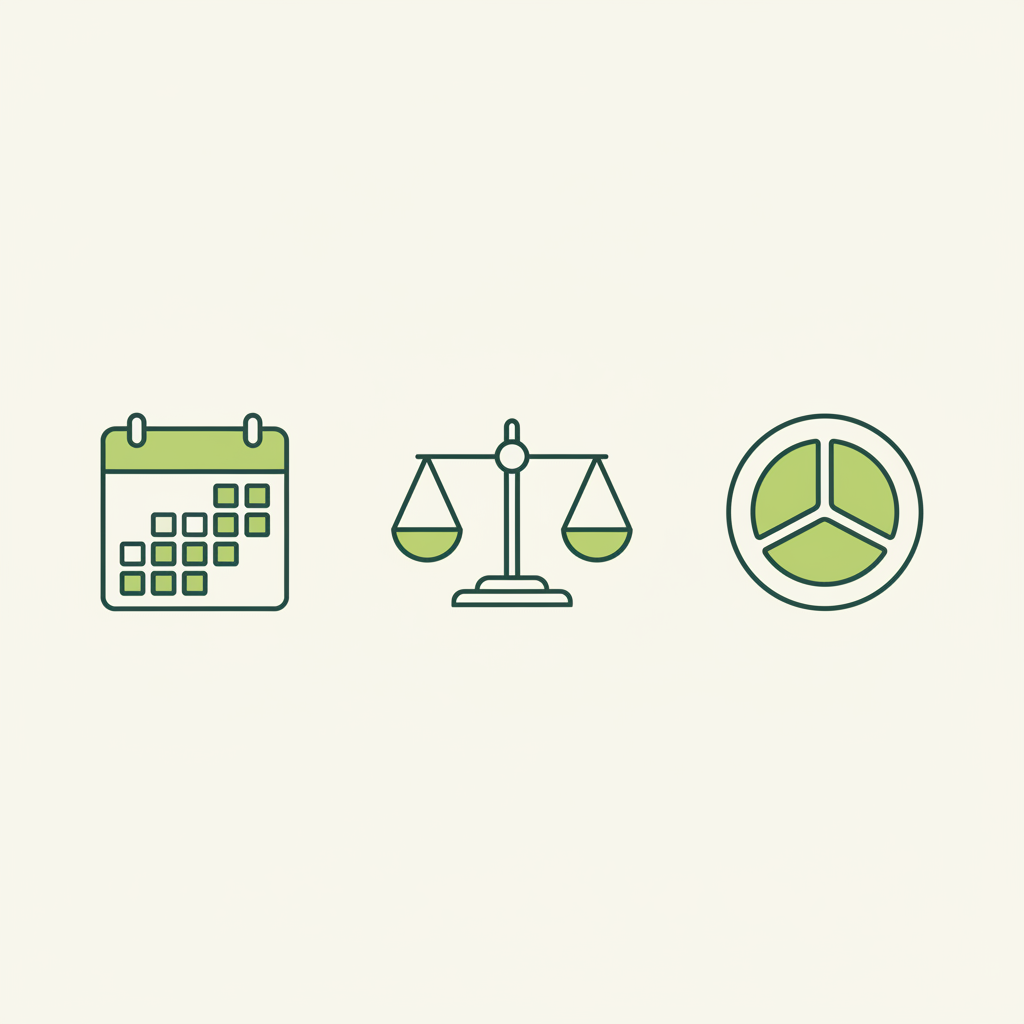 Vektor-Infografik zur 21-Tage-Kur: Kalender mit 21 markierten Tagen, ausgewogene Waage und Teller in Markenfarben