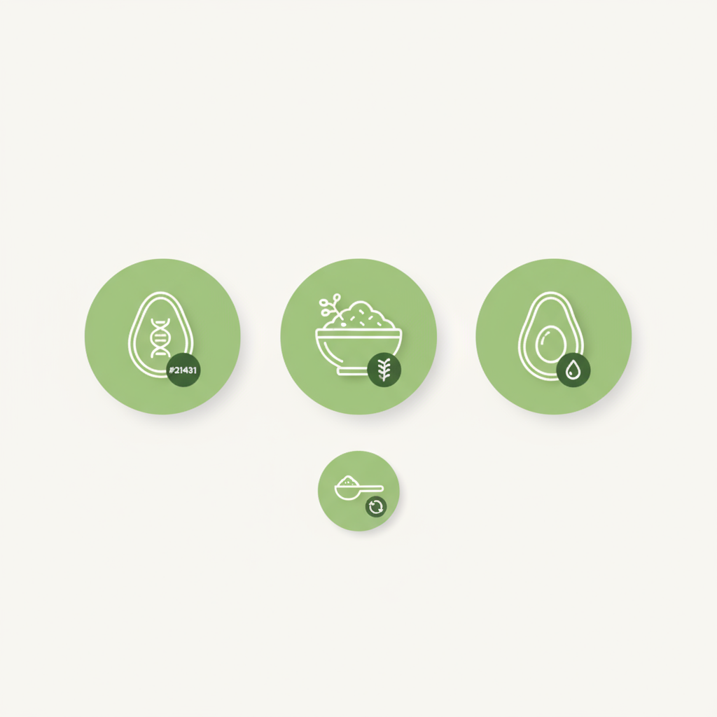 Minimalistische 2D-Vektor-Infografik mit Ei, Haferflocken, Avocado und Messlöffel in Schnell Lecker Farben zur Darstellung vom ersten Essen am Morgen.