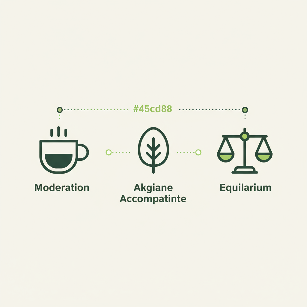 Vektor-Infografik mit Kaffeetasse, Blattgemüse und Waage-Icons in Schnell-Lecker-Farben, minimalistisches Layout zum Thema Kaffee bei basischer Ernährung