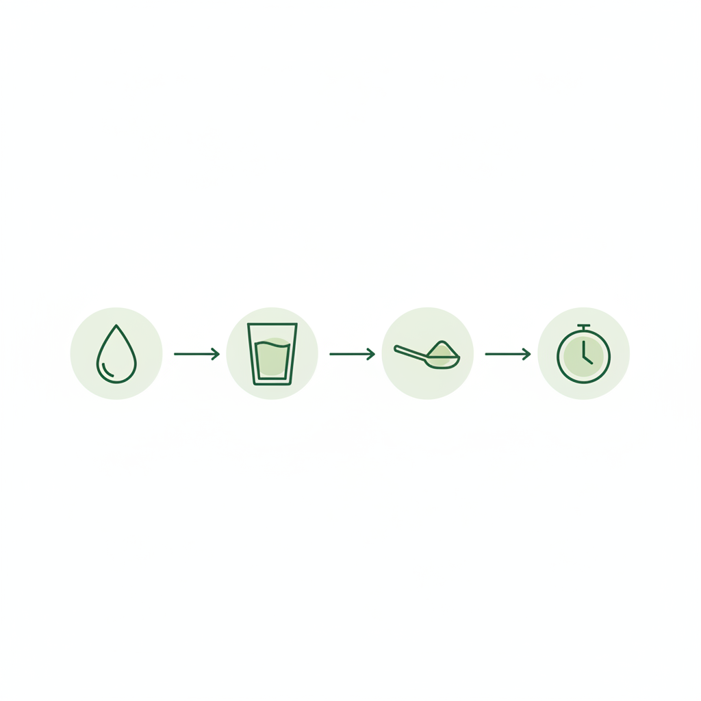 Vektor-Infografik mit Wasser-, Glas-, Löffel- und Uhr-Icons, die zeigt wie ein Getränk bindet Magensäure, minimalistisches Design in Schnell Lecker Farben