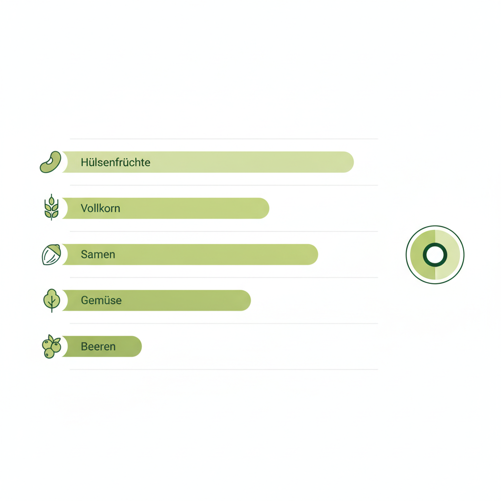Minimalistische 2D-Vektor-Infografik zu Ballaststoffe mit Icons für Hülsenfrüchte, Vollkorn, Samen, Gemüse und Beeren auf Hintergrund #dbdbcf.