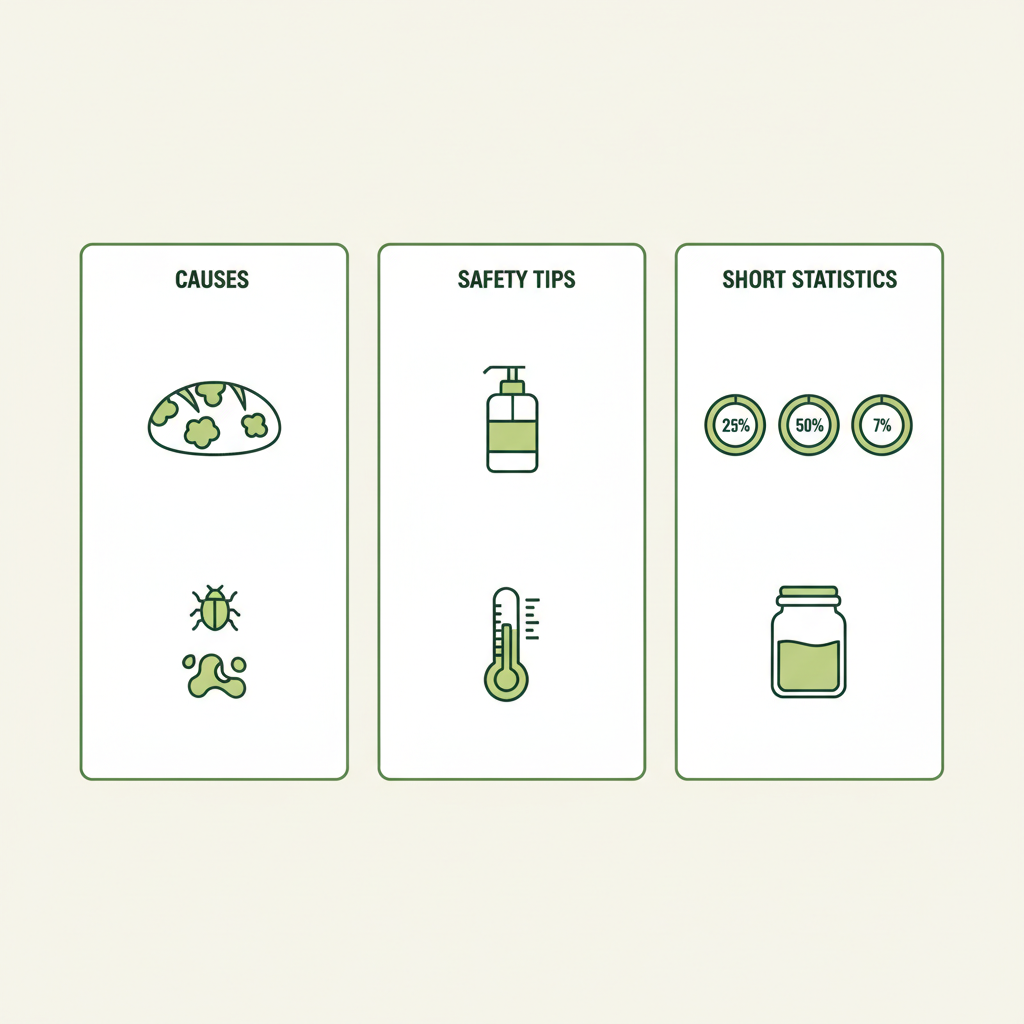 Minimalistische 2D-Vektor-Infografik zu Ekelursachen, Sicherheitstipps und Statistiken; Markenfarben Schnell Lecker; ekelhafteste Essen der Welt