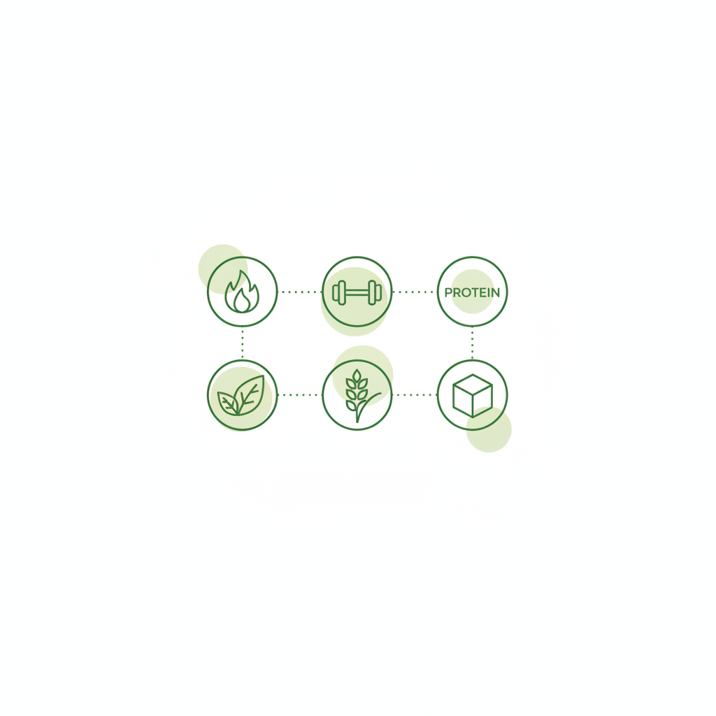 Vektor-Infografik mit vier minimalistischen Icons für Kalorien, Protein, Ballaststoffe und Zucker auf Markenhintergrund – Welcher Shake zum Abnehmen ist der beste?