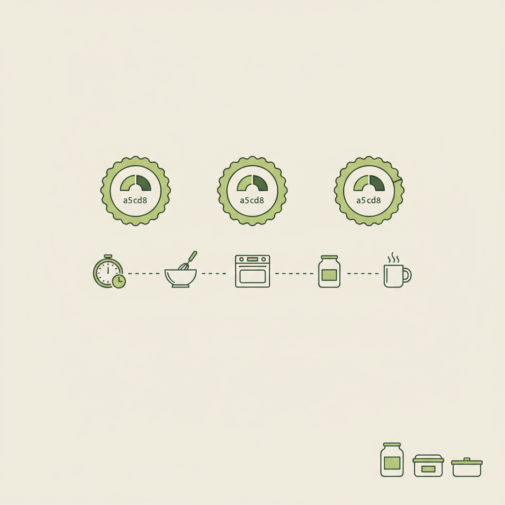 Minimalistische 2D-Vektor-Infografik zu Top 3 Plätzchen mit Anteil-Symbolen, Zeitstrahl für Backnachmittag und einfachen Aufbewahrungstipps in Markenfarben.