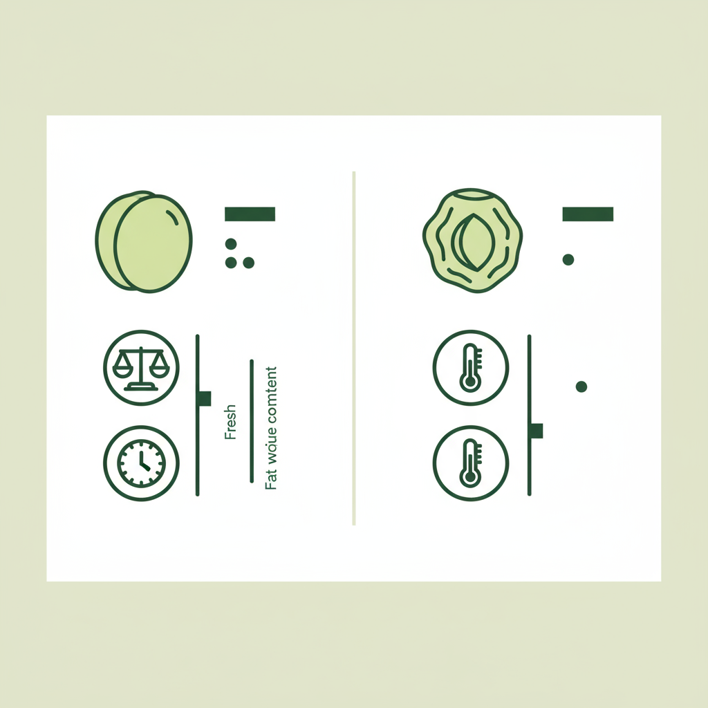 Minimalistische 2D-Vektor-Infografik zu Zucker in Aprikosen mit Aprikosen-, Waage-, Uhr- und Thermometer-Icons und visuellen Balken für frisch vs. getrocknet, Hintergrund #dbdbcf