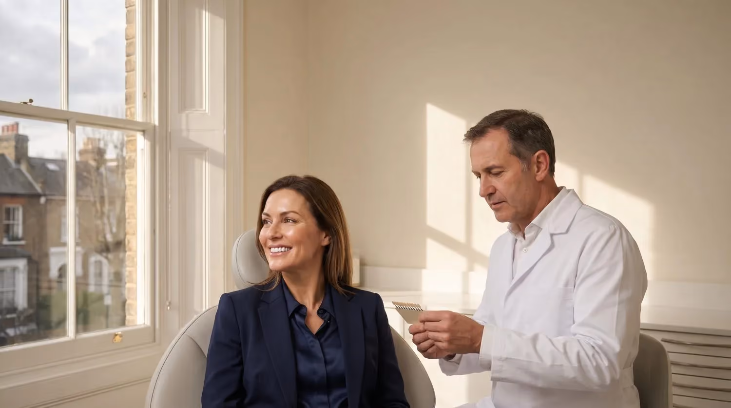 Imagen de portada del artículo «Precio del blanqueamiento dental profesional en Londres 2026: 3 niveles, una verdad» — clínica dental Maida Smiles, Maida Vale, Londres