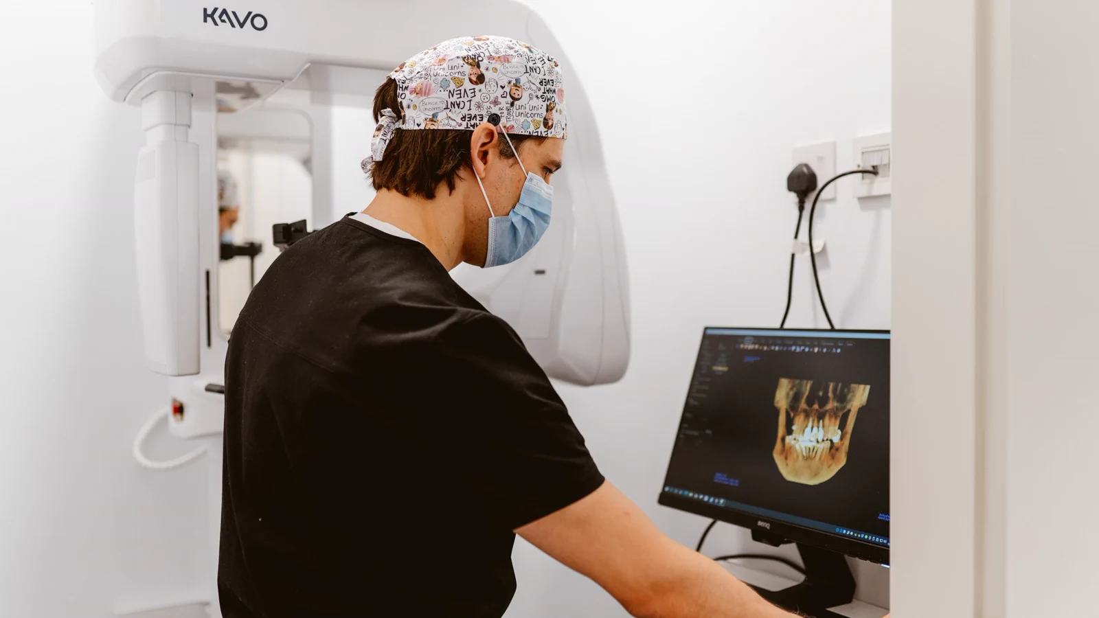 Overhead LED dental examination light in a treatment room at Maida Smiles dental clinic