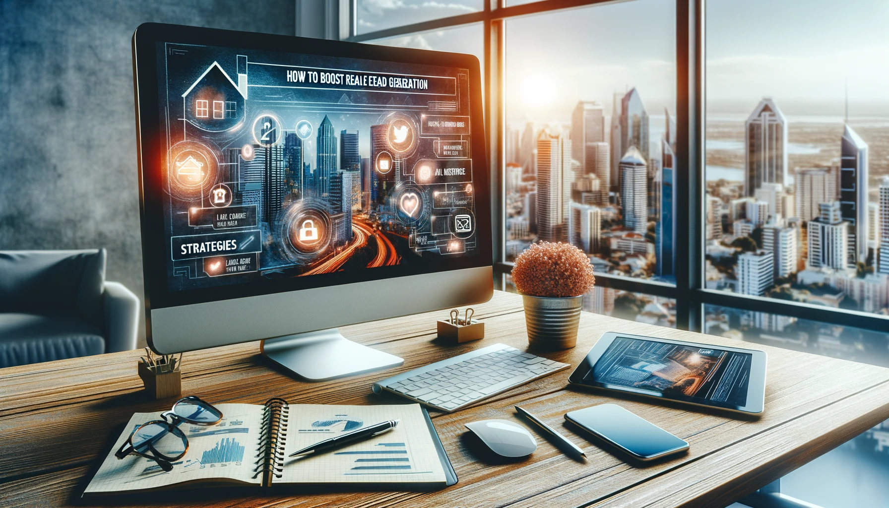 an image of a computer with real estate lead generation on it to representing real estate lead generation. 