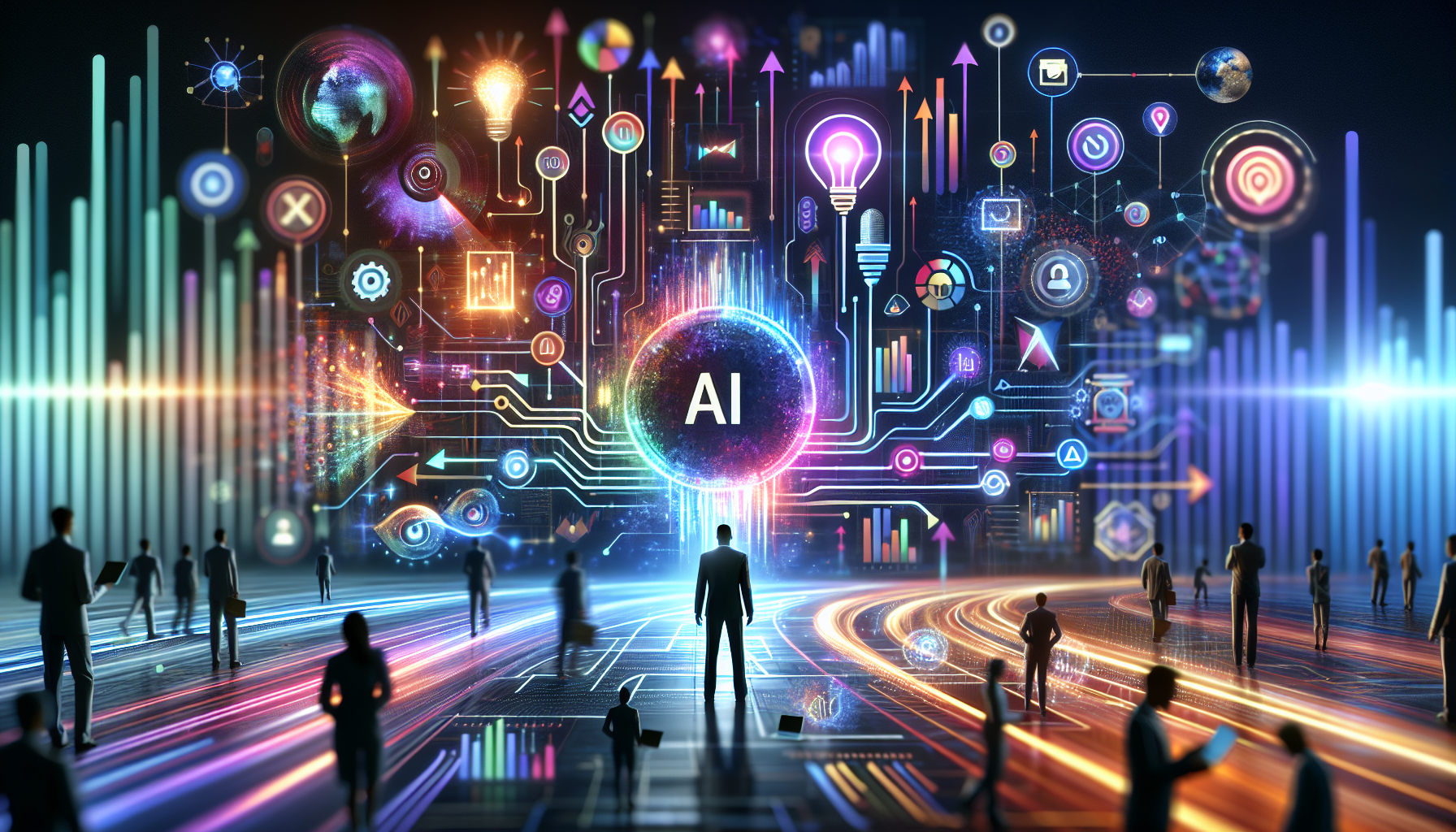 an image of a vibrant and engaging scene representing Why AI Lead Generation Revamps Your Business Vision, showcasing the transformative impact on business vision with elements of optimized sales funnels, data-driven insights, interconnected networks, upward growth arrows, and abstract representations of AI and technology in a harmonious color palette of #689fb0, #9ec5d1, #6972ad, #474f91, and #fff, conveying innovation and future-focused progress in digital marketing.