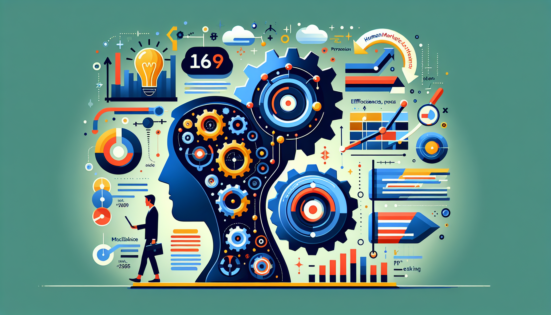 an image of AI Lead Generation representing efficiency, precision, cost-effectiveness, data analytics, machine learning, personalization technologies, targeting for SMBs, digital marketer, AI tools, color palette ['#689fb0', '#9ec5d1', '#6972ad', '#474f91', '#fff']
