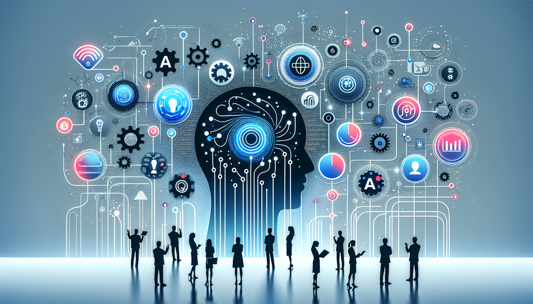 an image of How 5 Exciting Visionaries Choose AI Marketing, showcasing a modern 16:9 scene with a futuristic digital backdrop. Abstract elements symbolize AI networks and data flows, with silhouettes of visionary leaders engaging with AI interfaces. The color palette includes hex codes ['#689fb0', '#9ec5d1', '#6972ad', '#474f91', '#fff'], featuring symbols of AI-driven marketing tools like data graphs and personalized strategies, representing innovation, personalization, and data-driven success in transforming the business landscape.