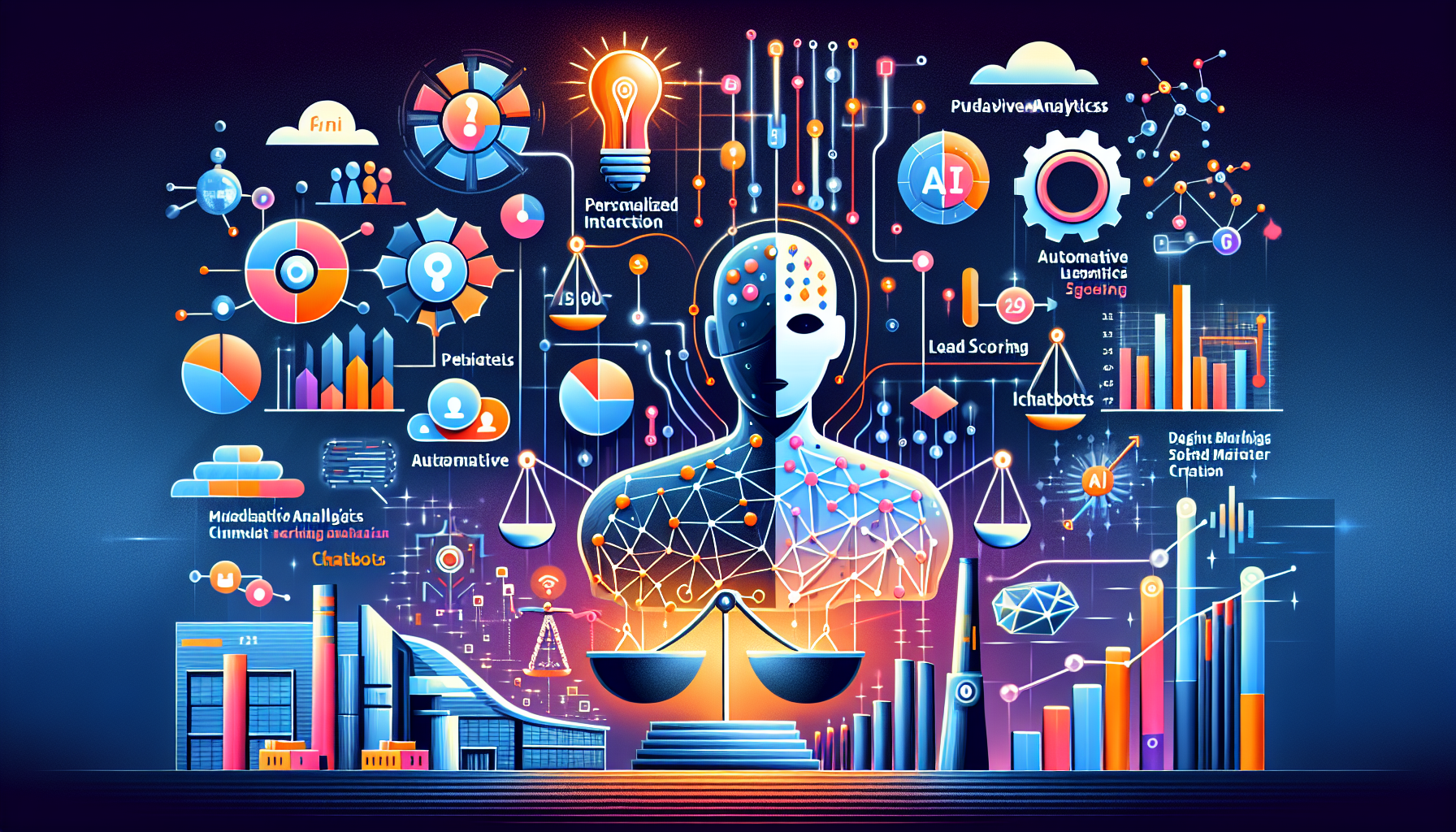 An image of AI lead generation representing 5 AI Lead Gen Secrets for Exciting Results, showcasing personalized interactions, predictive analytics, automated lead scoring, chatbots, and AI-driven content creation. The image features AI technology symbols like algorithms and digital data streams, combined with business motifs such as graphs, leads, and marketing strategies. It uses a color palette of #689fb0, #9ec5d1, #6972ad, #474f91, and #fff, with a modern, dynamic design, projecting innovation, precision, and growth potential.