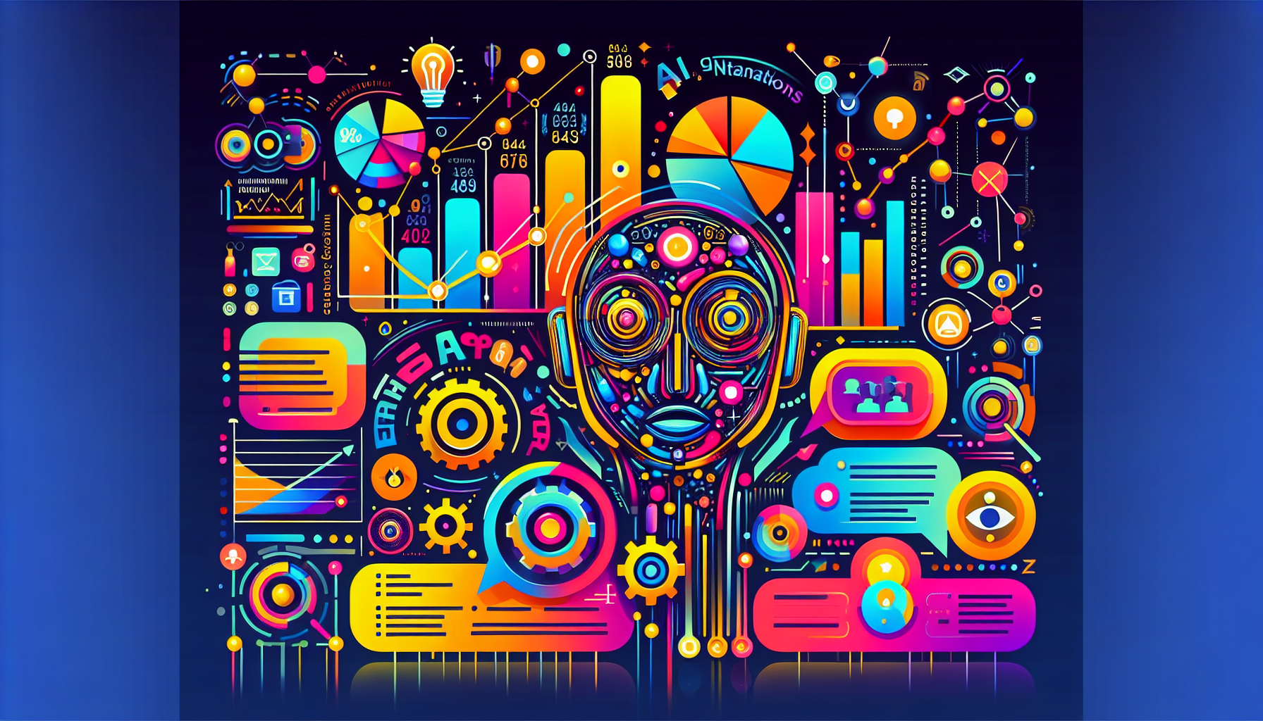 an image of AI-driven lead generation strategies representing innovation, efficiency, and growth. The image includes digital graphs, chatbot icons, personalized message graphics, AI content generation symbols, and social media analytics visuals, all set against a futuristic, technological background. The title 'Top 5 AI Lead Generation Strategies to Drive Vision' is prominently displayed, highlighting predictive analytics, chatbots, personalized marketing, AI-powered content creation, and social media insights.