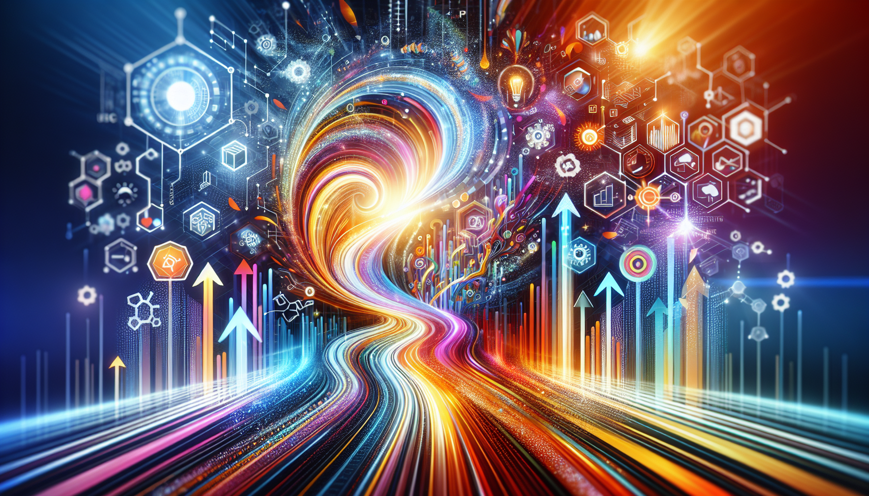 an image of AI lead generation driving exciting growth, featuring vibrant colors and futuristic digital interfaces symbolizing AI algorithms, data analytics, and business success