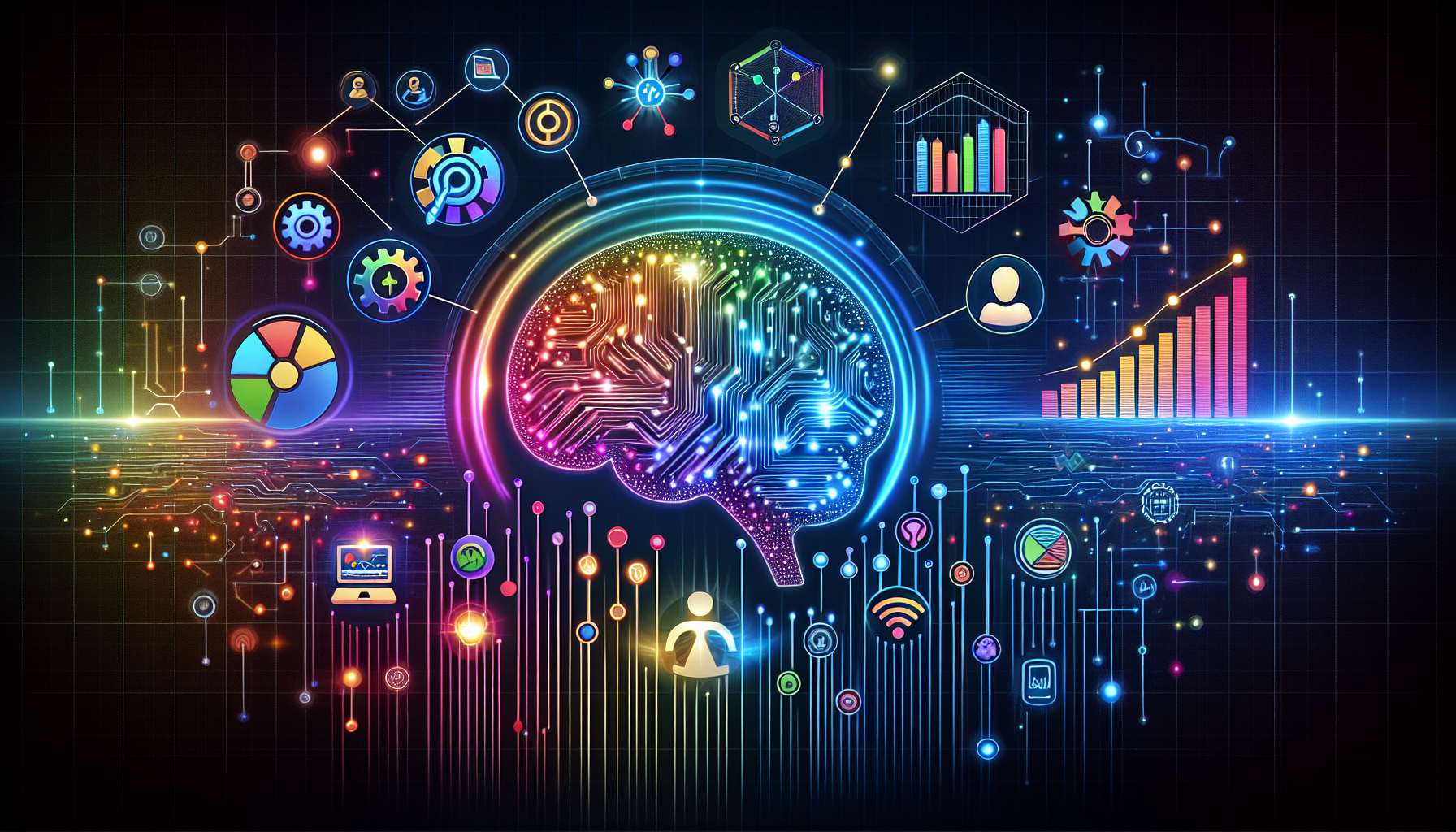 an image of 5 Exciting Ways AI Marketing Drives Success representing personalization, predictive analytics, efficiency, customer engagement, and data-driven decisions