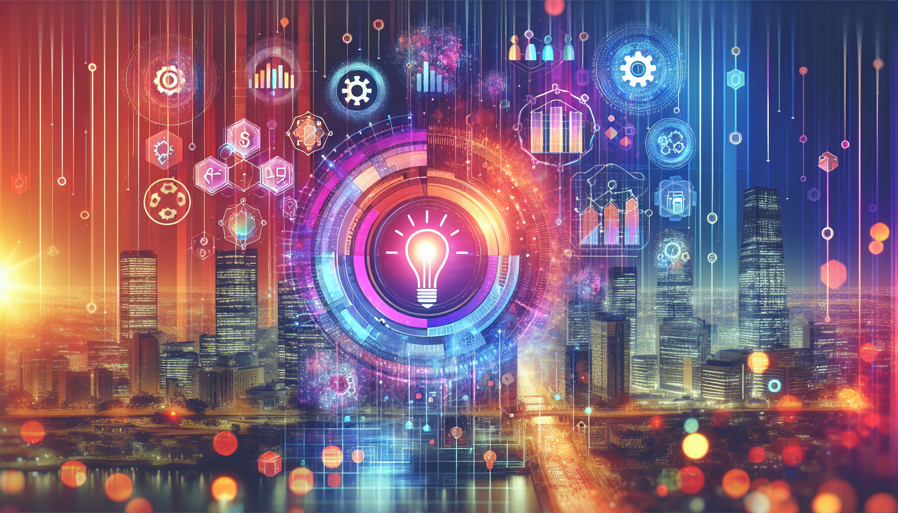 an image of a futuristic cityscape with digital elements and a business person silhouette representing Why 5 AI Marketing Tactics Boost Adventure