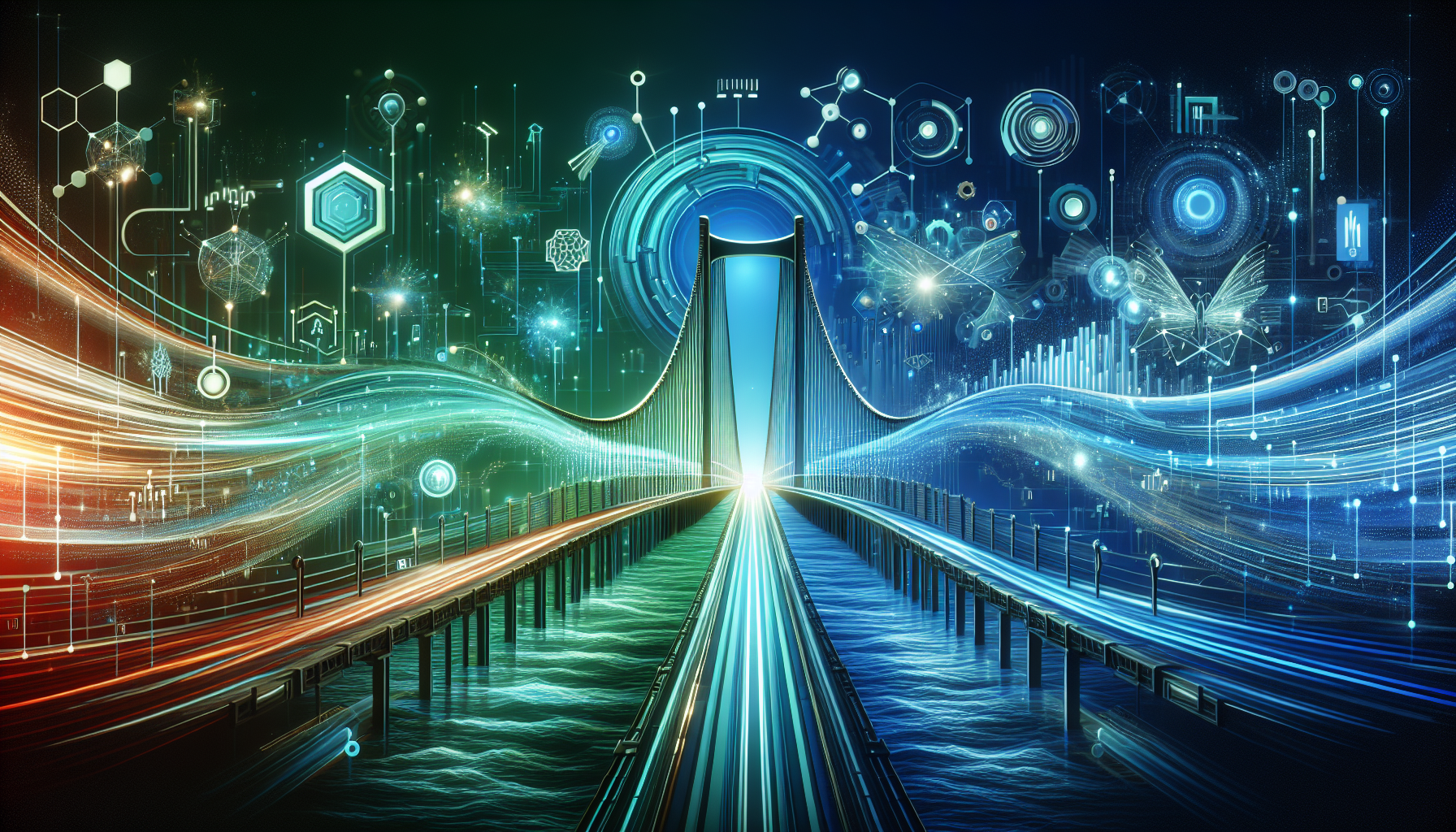 a vibrant and dynamic 16:9 image representing the transformative power of AI in lead generation, featuring futuristic elements like digital algorithms, data streams, and automated processes. The image symbolizes the seamless integration of AI technology into business environments with a metaphorical bridge between traditional methods and AI-driven solutions. The color palette includes hex codes ['#689fb0', '#9ec5d1', '#6972ad', '#474f91', '#fff'], conveying efficiency, precision, and innovation. Abstract representations of target audiences and data analysis emphasize AI's role in enhancing targeting accuracy and business growth, as described in the article 'Why AI is the Future of Lead Gen'.