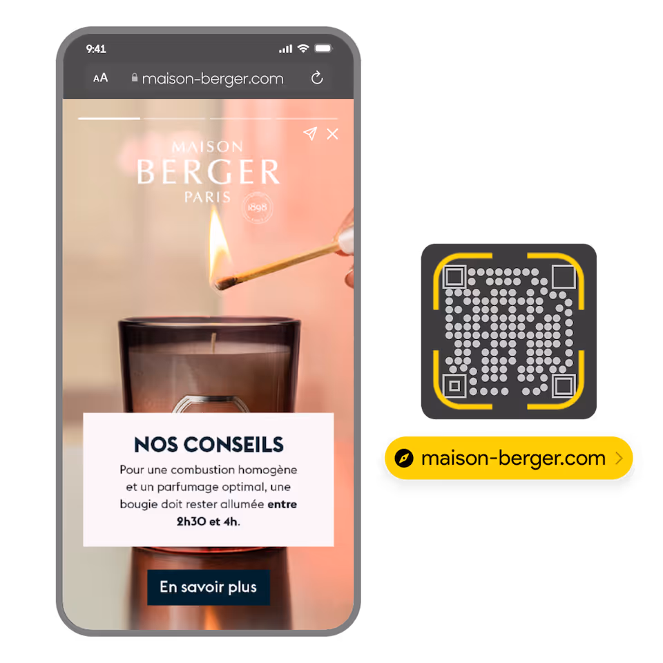 Exemple de web story Maison Berger qui utilise le QR code