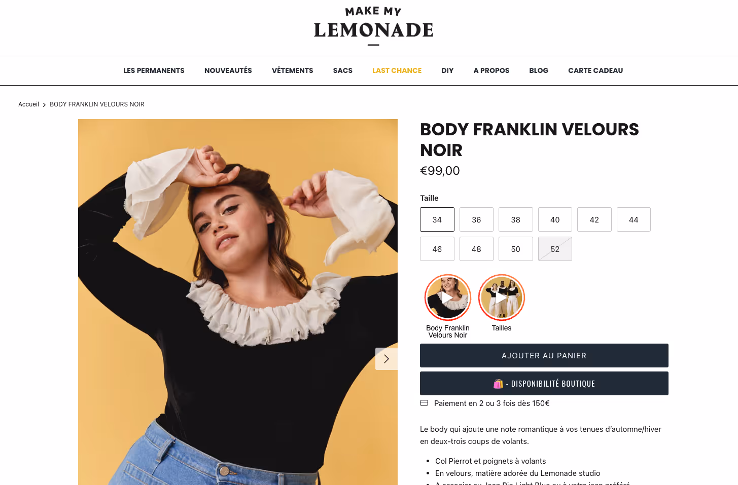 Web stories sur la page produit de Make My Lemonade
