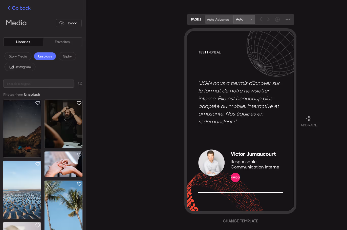 Ajout de médias (image, vidéo, GIF) dans la web story