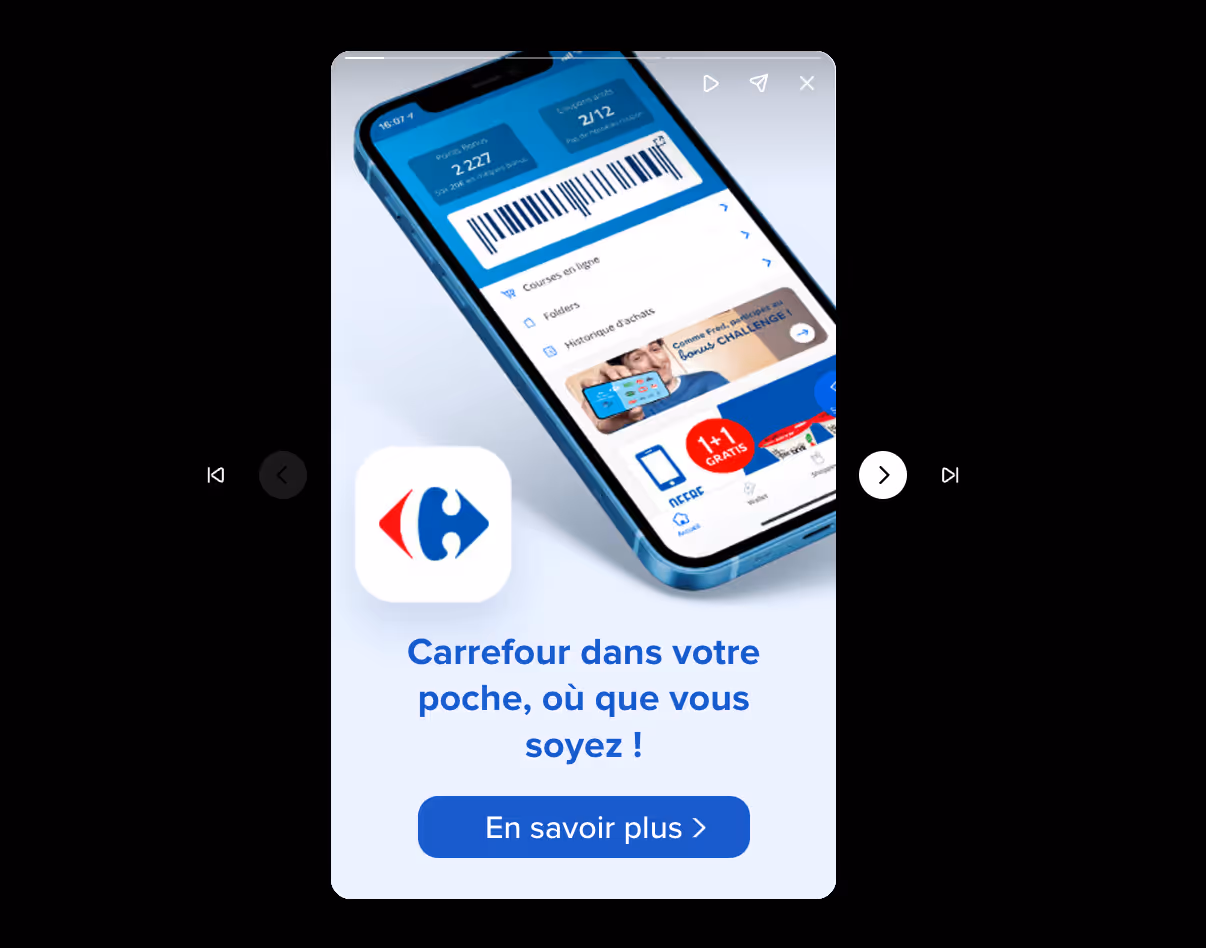 Exemple de web story créée par Carrefour pour promouvoir son application