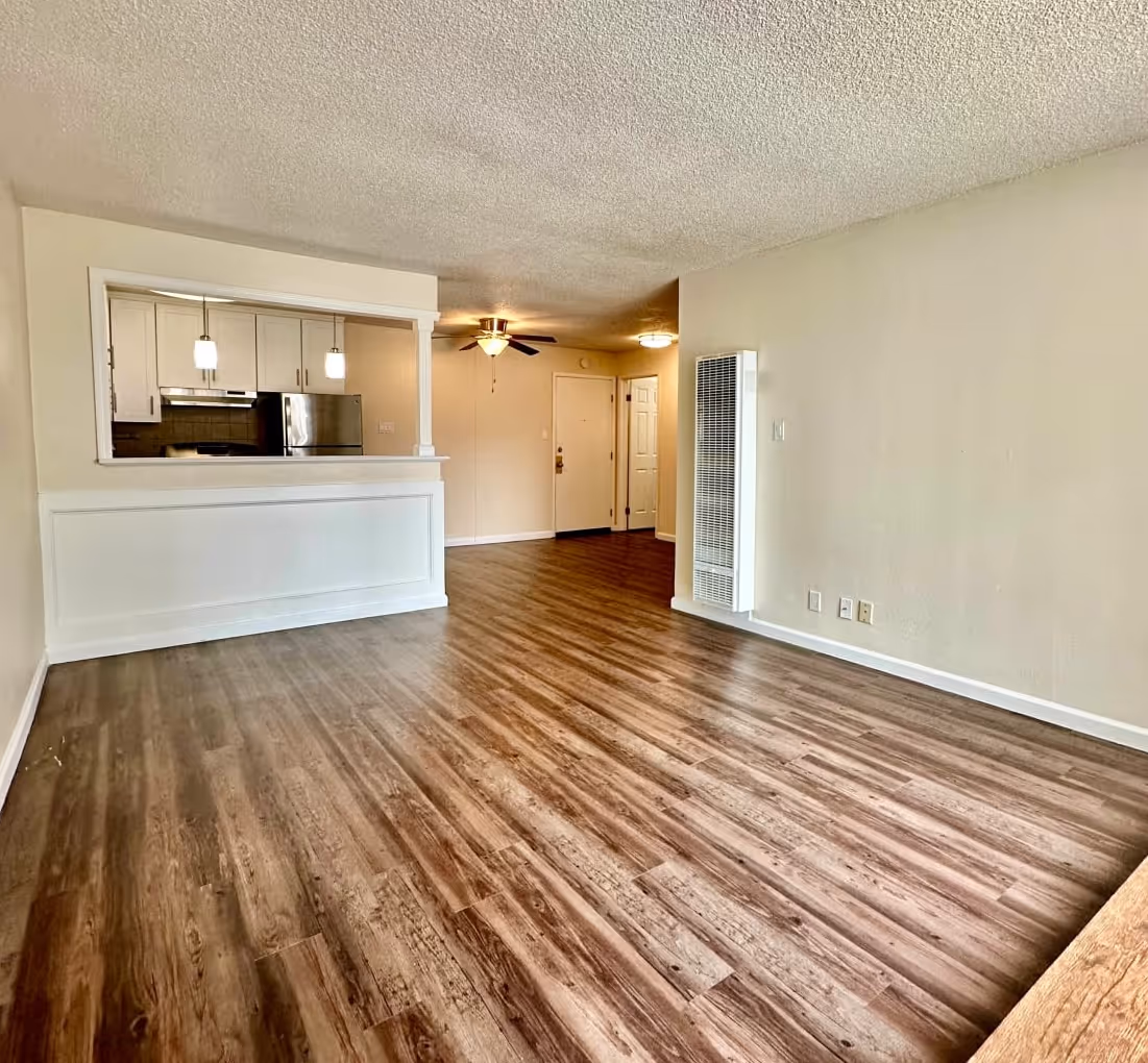 living area and kitchen view