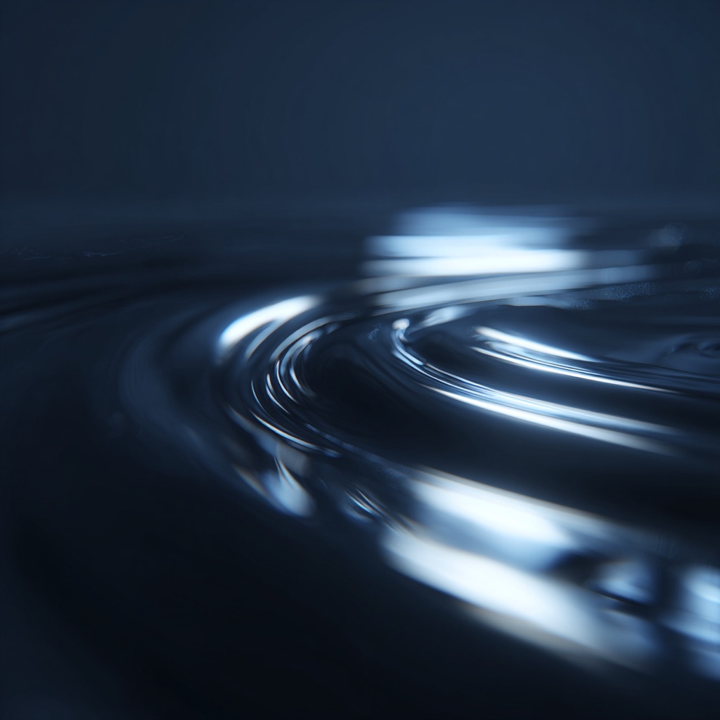 Close-up of dark liquid surface with smooth, reflective ripples and soft blue highlights.