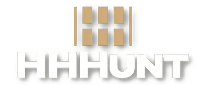 HHHunt logo featuring stylized text with a gold 2x3 rectangle icon above