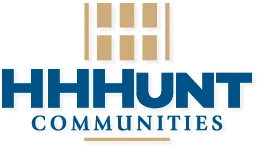 HHHunt Communities Logo in blue and gold with a white glow