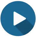 A blue video play button