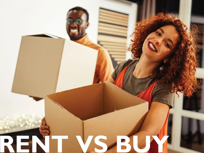 Rent vs buy photo of couple unpacking boxes
