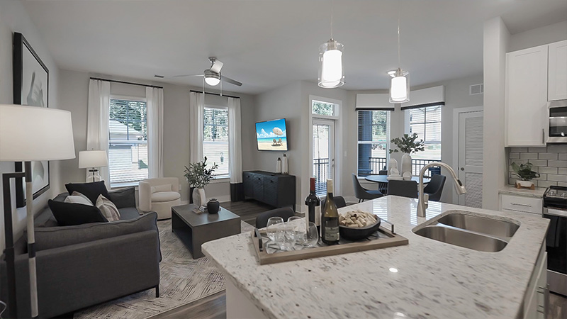 Modern floorplan with furniture.