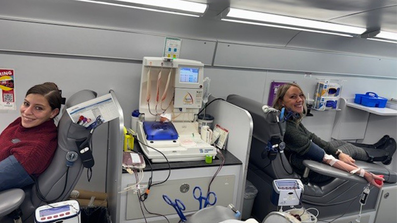 Women donating blood.